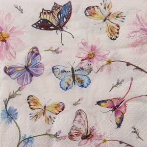 2 ou 4 serviettes en papier pour découpage, collage de papillons et de fleurs colorés, serviettes papillon pour découpage, collage de papillons