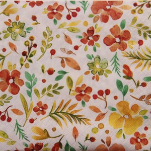 2 oder 4 Stück Decoupage Papierservietten, Gelb, Orange, Rot und Grün Aquarell Blumen Und Blätter Auf Weißem Hintergrund, Floral Decoupage