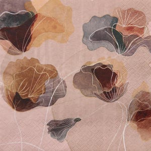 2 o 4 servilletas para decoupage, flores de acuarela y líneas modernas sobre fondo beige, servilletas de decoupage florales, servilletas de papel con flores