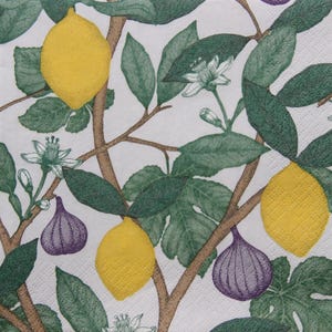 2 o 4 servilletas de papel para manualidades, higos y limones sobre fondo blanco, servilletas de decoupage de cítricos, servilletas de frutas, decoupage de higos