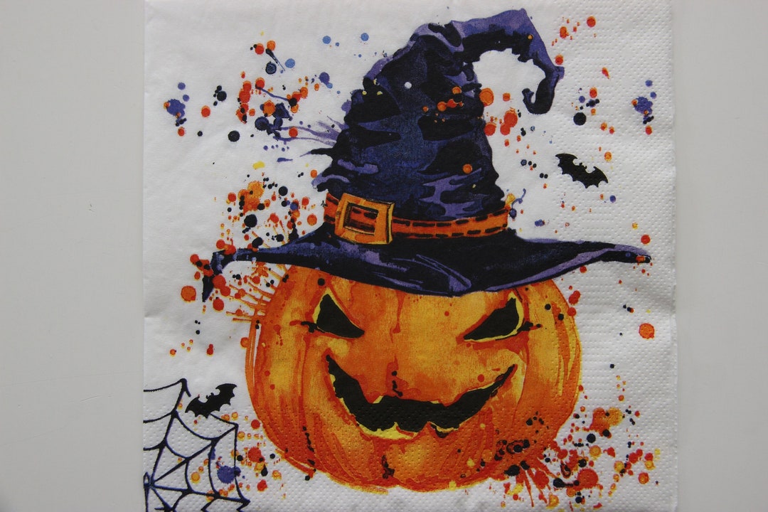 2 or 4 Pcs Paper Napkins for Crafting , Halloween Pumpkin With Witch's