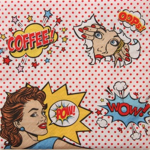 2 o 4 pezzi di tovaglioli per artigianato, tovaglioli per decoupage con motivo pop art, ragazze con slogan "Oops, Wow, caffè, Pow", tovaglioli per decoupage con motto dei fumetti