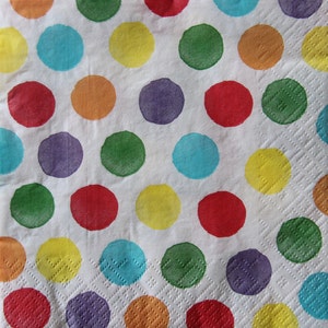 Tovaglioli di carta da 2 o 4 pezzi per lavori artigianali, motivo a pois acquerello colorato di forma irregolare su sfondo bianco, tovaglioli per decoupage a pois colorati