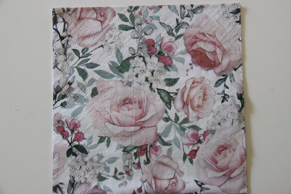 Two Decorative Cocktail Napkins for Decoupage Rose Garden Blue and White