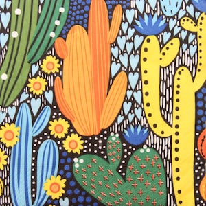 Tovaglioli di carta da 2 o 4 pezzi per artigianato, motivo cactus colorato con fiori e cuori, tovagliolo di cactus con pittura grafica, decoupage succulento