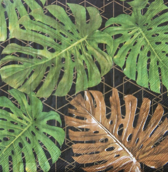 Grne und braune Monstera Bltter, Tropisches Blatt Servietten Fr  Decoupage (2 oder 4 Stck) - Etsy.de