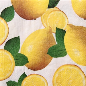 Tovaglioli di carta da 2 o 4 pezzi per artigianato, limoni e fette di limone su sfondo bianco, tovaglioli per decoupage di agrumi, tovaglioli di frutta, decoupage di frutta