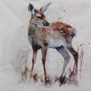 2 o 4 pezzi di tovaglioli di carta per decoupage, pittura ad acquerello di capriolo su sfondo bianco, tovaglioli per decoupage di capriolo, decoupage di animali