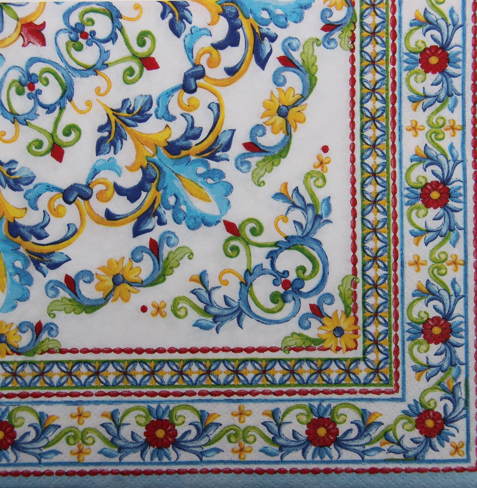 2 or 4 Pcs Paper Napkins For Crafting , Colorful Sicilian Mediterranean Tiles Pattern , Decoupage Napkin , Card Making , Crafting , Ephemera