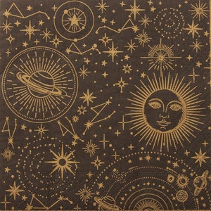 2 oder 4 Stück Papierservietten für Decoupage, Himmlische Decoupage-Servietten, Galaxy-Servietten, Weltraum, Sternbild, Planeten, Sonne auf schwarzem Hintergrund