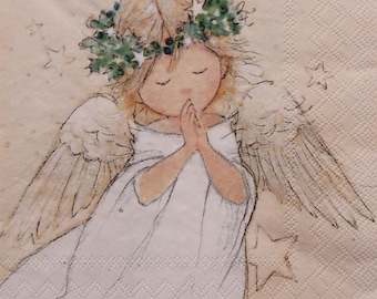 Angel Girl Paper Napkins for Decoupage, Christmas Beige (2 or 4 Pcs)