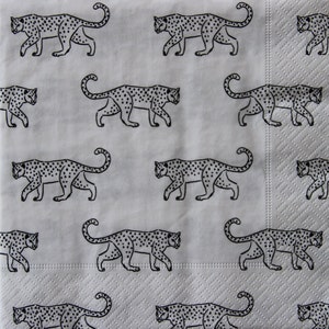 2 oder 4 Stück Papierservietten für Decoupage, schwarzes Gepard-Muster Decoupage-Servietten, schwarzes Leoparden-Muster auf weißem Hintergrund, Tier-Servietten