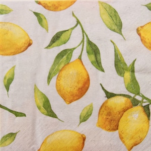 Tovaglioli di carta da 2 o 4 pezzi per artigianato, ramoscelli di limone su sfondo grigio chiaro, tovaglioli per decoupage di agrumi, tovaglioli di frutta, decoupage di frutta
