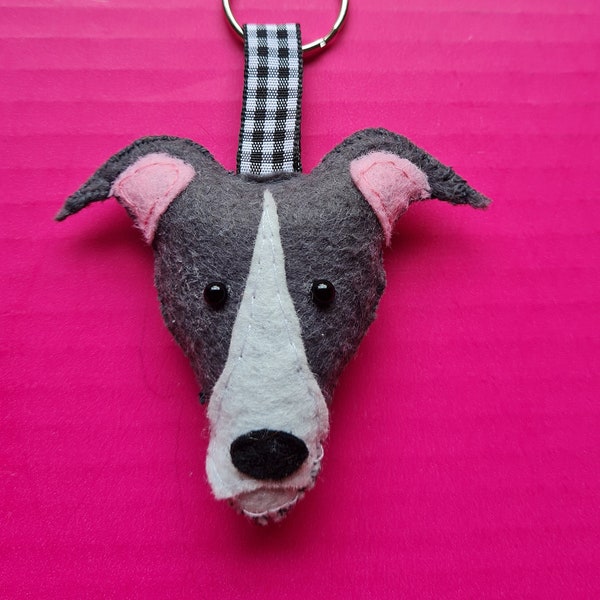 Handmade Greyhound/Whippet Dog Felt Keyring, Handbag Accessory Unique Dog Lovers Personalised Gift
