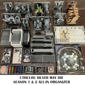Cthulhu Death May Die Staffeln 1 & 2 Vollständiger 3D Gedruckter Organizer + Unaussprechliche Box und alle Erweiterungen