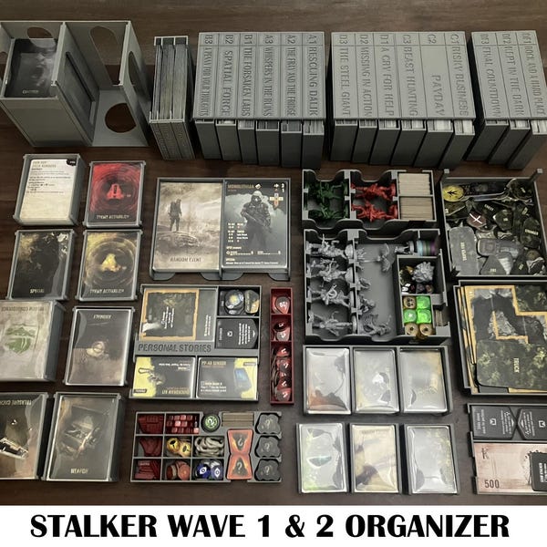 Organizador totalmente impreso en 3D de Stalker Wave 1 y 2: Juego principal, objetivos adicionales y múltiples expansiones
