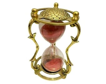 7" Brass Engraved Sand Timer Vintage Classic Hourglass for Table Top Decor