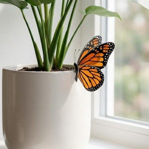 Stained Glass Butterfly Plant Stake - Monarch Blue Morpho Pot Decor - Indoor Planter Decoration - Garden Lover Gift for Mom - Gift for Her