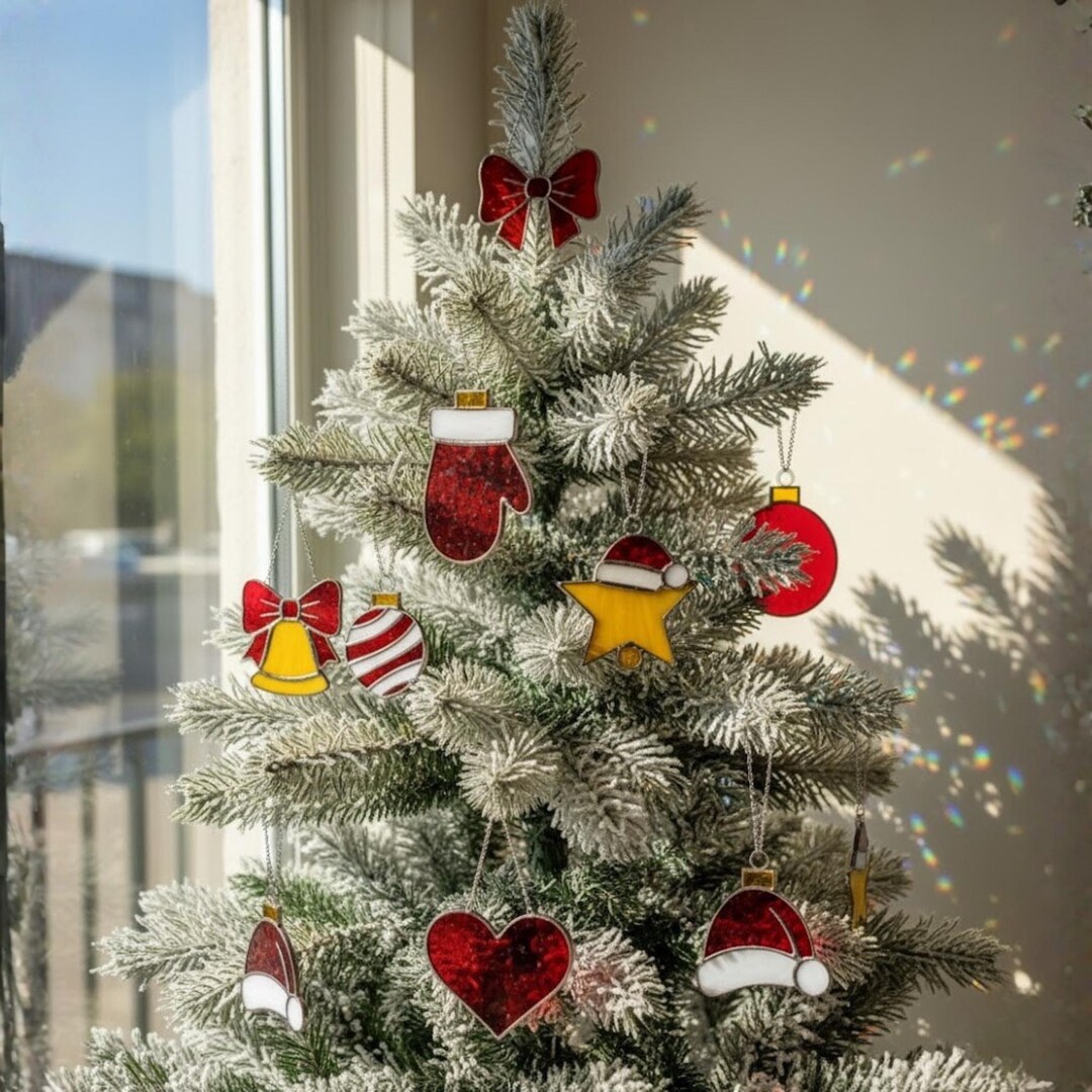 Stained Glass Christmas Tree Ornaments, Handmade Window Suncatcher ...