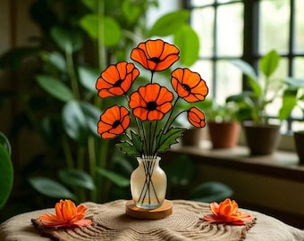 Mohnblumenstrauß: Handgefertigtes Blumenarrangement, Fensterdekoration, Geschenk für Mama & Oma