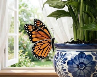 Handmade Stained Glass Butterfly Stake | Flower Pot Suncatcher | Fairy Garden Accessories | Plant Mom Housewarming Gift, Mother's Day Gift