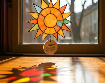 Personalized Stained Glass Pet Memorial Suncatcher - Dog Cat Remembrance