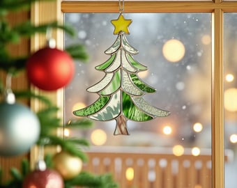 ステンドグラスのクリスマスツリーサンキャッチャー - 手作りの