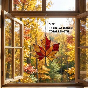 Stained Glass Maple Leaf Suncatcher, Fall Window Hanging, Autumn Home Decor, Thanksgiving Gift for Mom, Red Leaf Ornament image 5