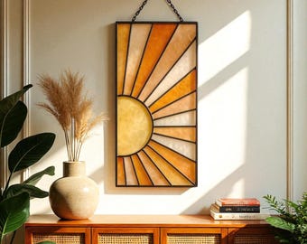Boho Glasmalerei Suncatcher: Geometrischer Wandbehang, Retro Dekor
