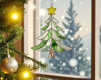 Stained Glass Christmas Tree Suncatcher | Handmade Christmas Ornament | Christmas Window Hanging | Stained Glass Panel | Christmas Gift