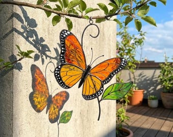 Glasmalerei Monarchfalter Suncatcher | Fenster hängende Wanddekoration | Natur-Liebhaber-Geschenk für Mama | Sympathie-Denkmal Ornament | Weihnachten