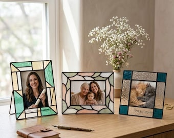 Handgefertigter Bilderrahmen aus Buntglas: Hochzeit, Tiergedenkstätte, Schreibtischdekoration