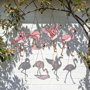 Pink Flamingo Stained Glass Suncatcher | Tropical Beach Decor | Summer Window Hanging | Bird Lover Gift for Mom | Coastal Art