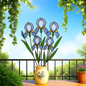 Handmade Stained Glass Iris Bouquet: Purple Floral Window Decor
