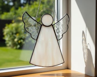 Stained Glass Angel Ornament,Handmade Guardian Angel Suncatcher,Memorial Gift, Christmas Tree Window Decor,Religious Keepsake for Loved Ones