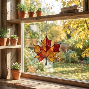 Glasmalerei Ahornblatt Suncatcher, Herbst Fensterschmuck, Herbst Wohnkultur, Thanksgiving Geschenk für Mama, rote Blattverzierung
