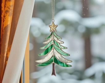 ステンドグラスのクリスマスツリーサンキャッチャー - 手作りの