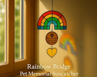 Rainbow Bridge Pet Memorial Suncatcher: Stained Glass Paw Prints Decor