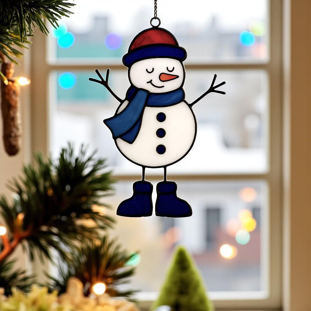 Stained Glass Snowman Suncatcher | Handmade Christmas Ornament ...