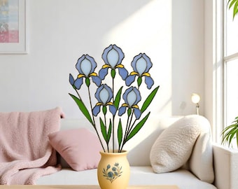 Stained Glass Iris Flowers – Handmade Glass Art in Pot, Elegant Floral Table Decor, Gift for Her/Mom, Birthday, Mother’s Day, Home Decor