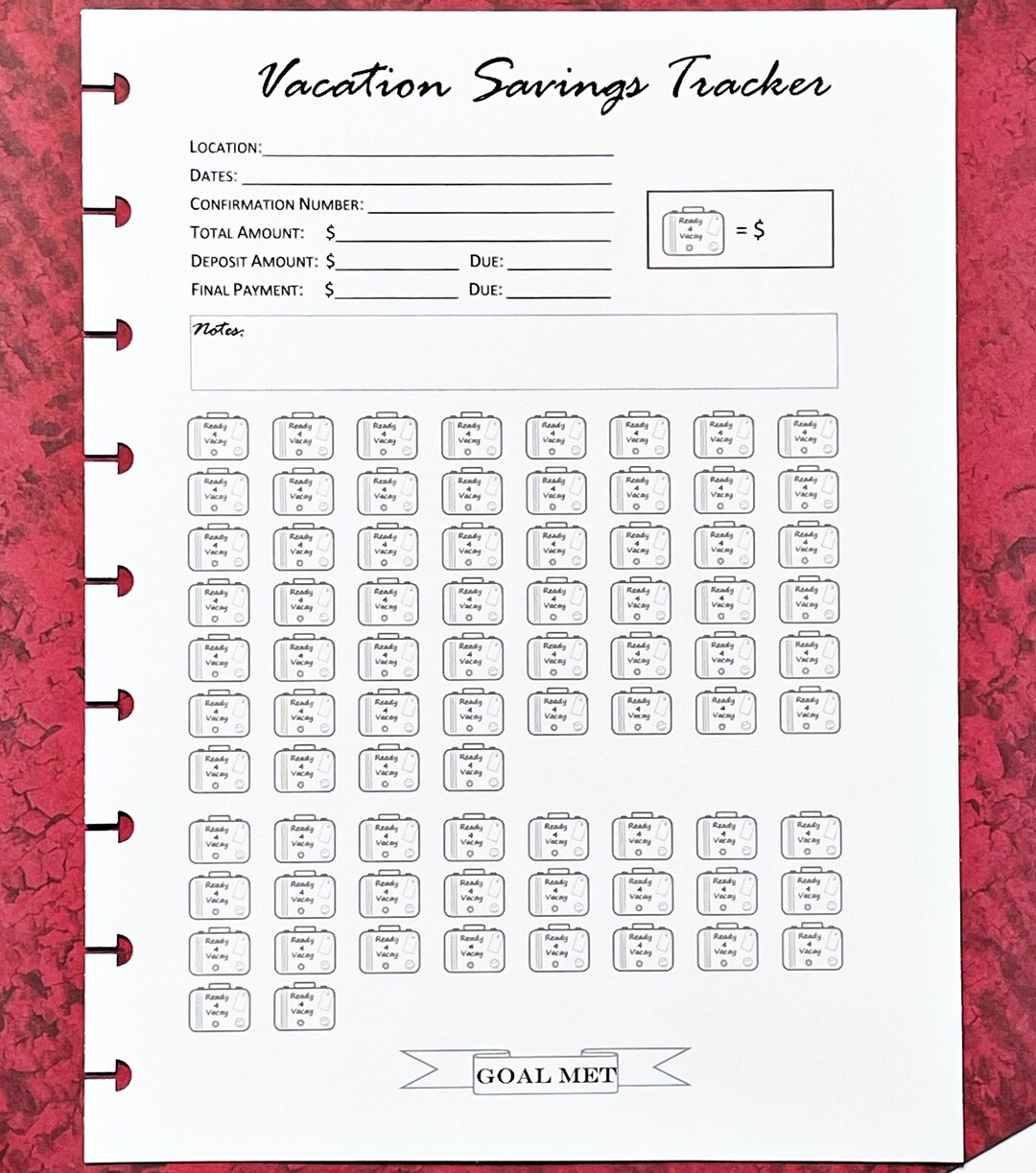 Vacation Savings Tracker PRINTABLE PDF in A5 Classic - Etsy