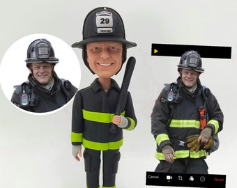 Custom Firefighter Bobblehead Fire Chief Figurine with Helmet Personalized Fire Department Sculpture
