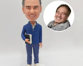 Aangepaste mannelijke leraar Bobblehead, volledig aangepast, gepersonaliseerde professor Bobblehead en aangepaste actiefiguur, cadeau voor leraar/coach/instructeur