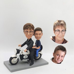 Custom Motorcycle Bobblehead, Bobbleheads On A Motorcycle, Custom female rider,Personalized gift for female biker with boy,Motorcycle Lovers