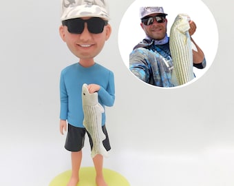 Custom Man Bobblehead Personalized Romantic Gift For Him Handmade Custom Cake Topper Bobblehead Custom Personalized Fishing Gift For husband