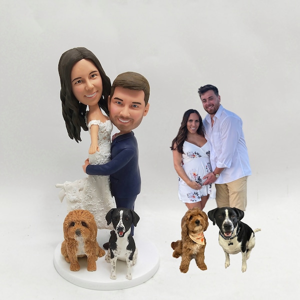 Custom couple bobble head with dog/cat, bobblehead couple,bobblehead wedding cake topper, wedding gifts , personalized Anniversary Gifts