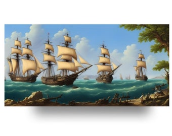 Frigates at sea Painting | Nautical Wall Art | Digital Download | Digital Printable Art |