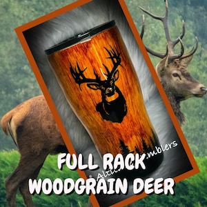 UNIQUE Full Rack Woodgrain Deer and Trees Tumbler