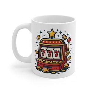 Lucky Slot Mug, 777 Coffee Cup, Slot Machine Lover Gift, Casino Theme Ceramic Mug, Gambling Enthusiast Tea Mug