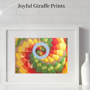 Vibrant multi coloured hot air balloon print for wall decor, Affordable dazzling rainbow balloon print